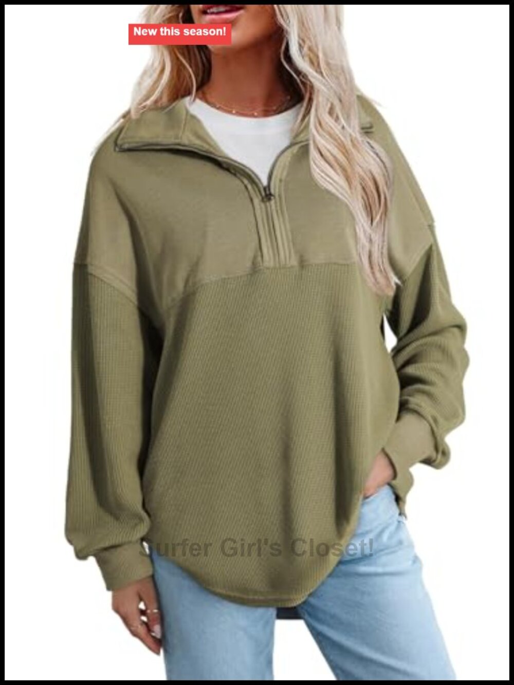 Women Half Zip Oversized Sweatshirt Drop Shoulder Long Sleeve Casual Pullover